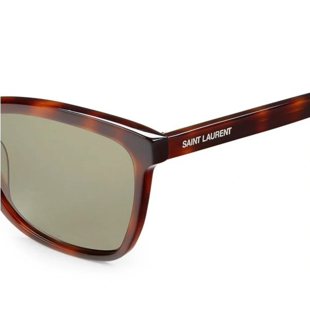 Saint Laurent YSL Logo Tortoise Shell Havana Green Cat Eye Square Sunglasses